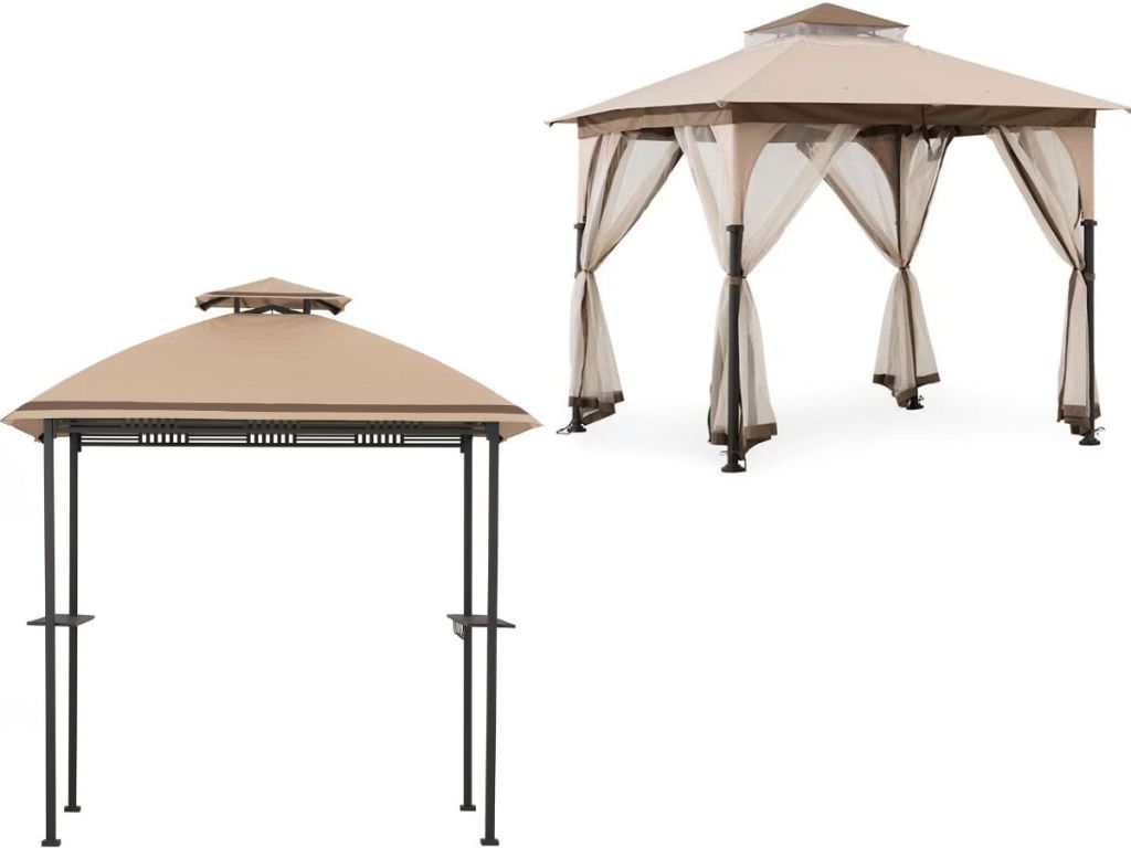 Two outdoor soft top gazebos
