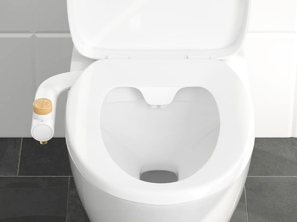 opened toilet seat with bidet attachment