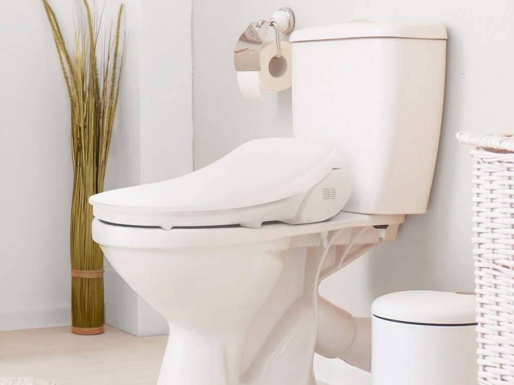 toilet with white bidet seat