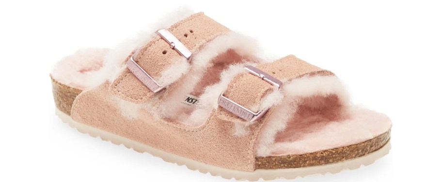 light pink fuzzy birkenstock sandal