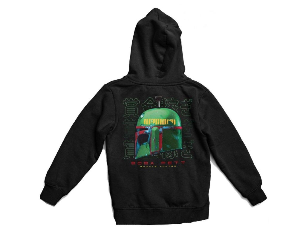 A black hoodie with Boba Fett on the back