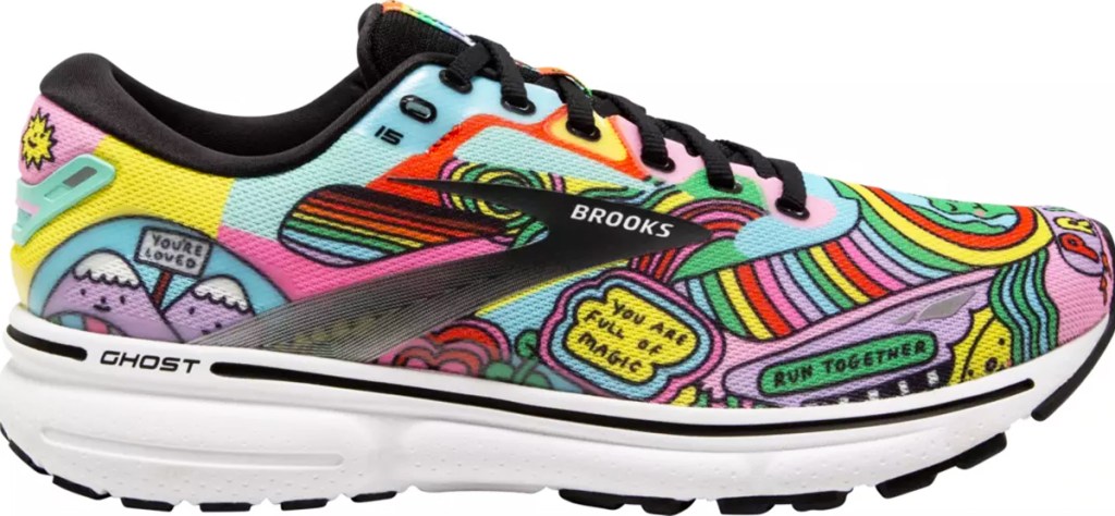 brooks running shoe with doodle print