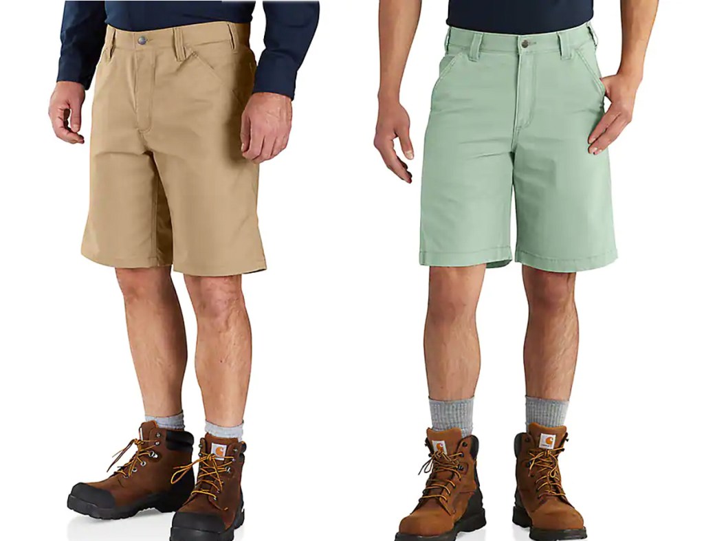 two men modeling carhartt work shorts