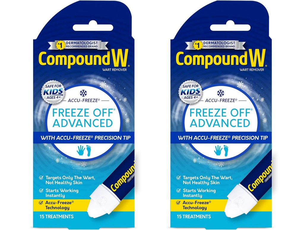 two boxes of Compound W Freeze Off Advanced Wart Remover
