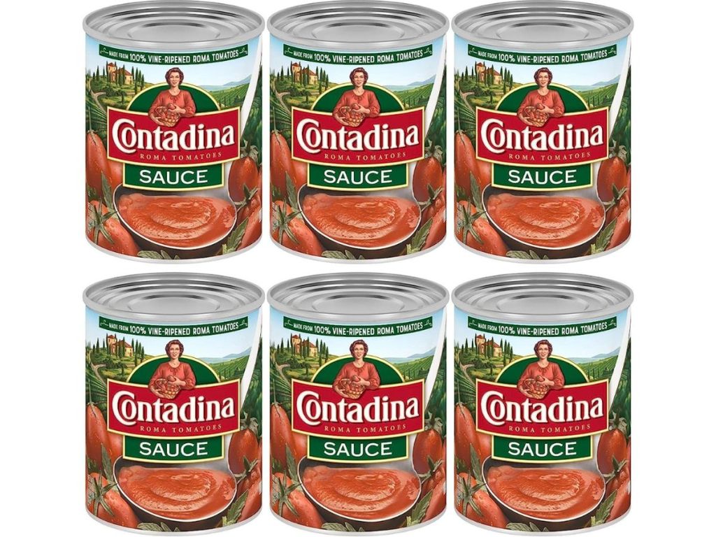 6 cans of Contadina tomato sauce