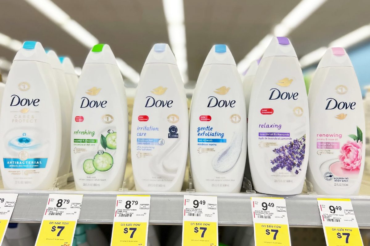 dove body wash on store shelf
