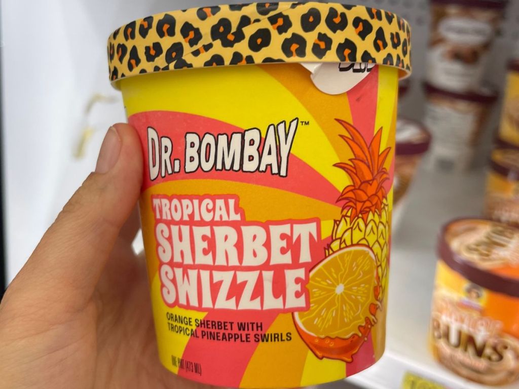 Hand holding a Dr Bombay Sherbert Swizzle Ice Cream 