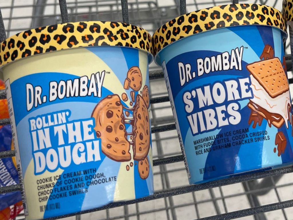 Dr Bombay Rolling in the Dough and S'More Vibes Ice Cream pints in a shopping cart