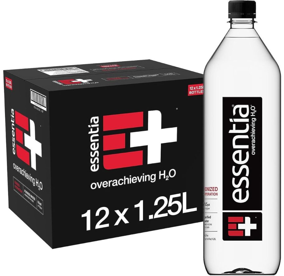 a 12-pack of 1.25 liter bottle of essential water