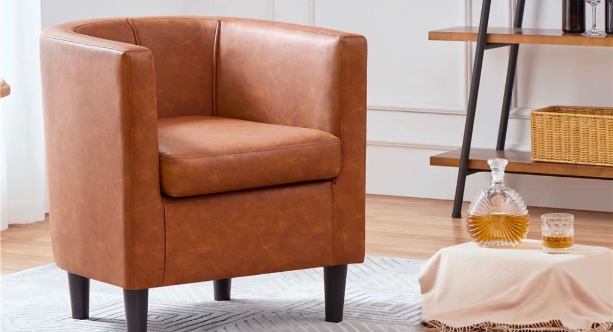 Faux Leather Barrel Accent Chair Only 92 Shipped On Walmart Com More   Faux Leather Barrel Chair 1 