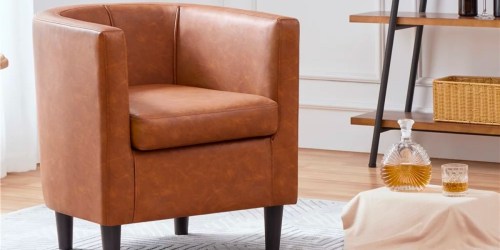 Faux Leather Barrel Accent Chair Only $92 Shipped on Walmart.com & More