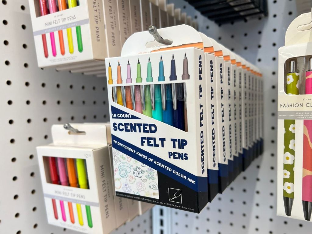 scented mini felt tip pens pack hanging in store