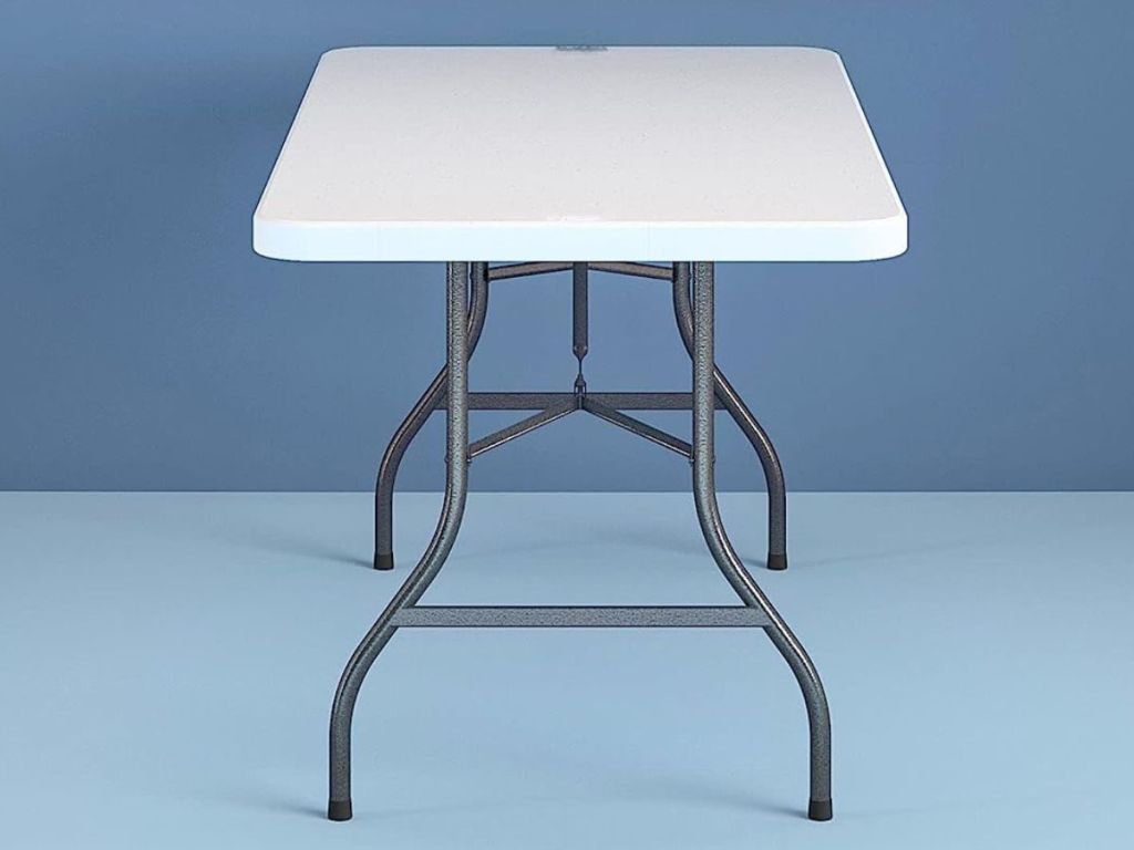 End view of a folded plastic table