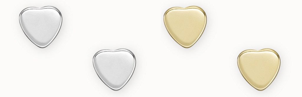 silver and gold heart stud earrings