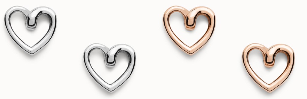 silver and rose gold heart stud earrings