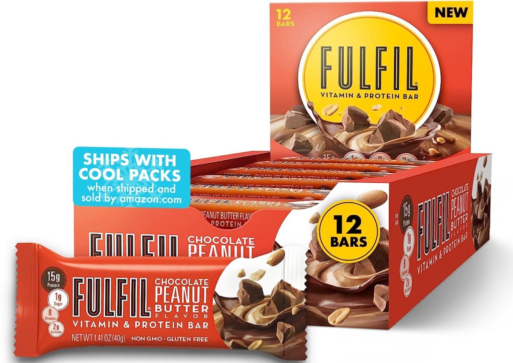 12-pack box of Fulfil bars in Chocolate Peanut Butter