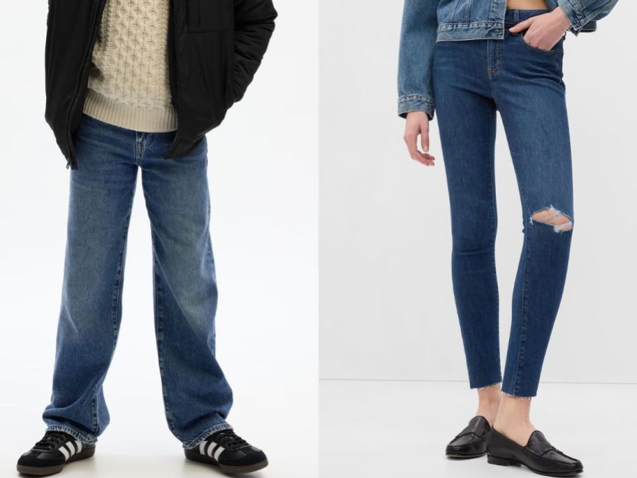 Stock images of a kid wearing GAP jeans and a woman wearing GAP jeggings