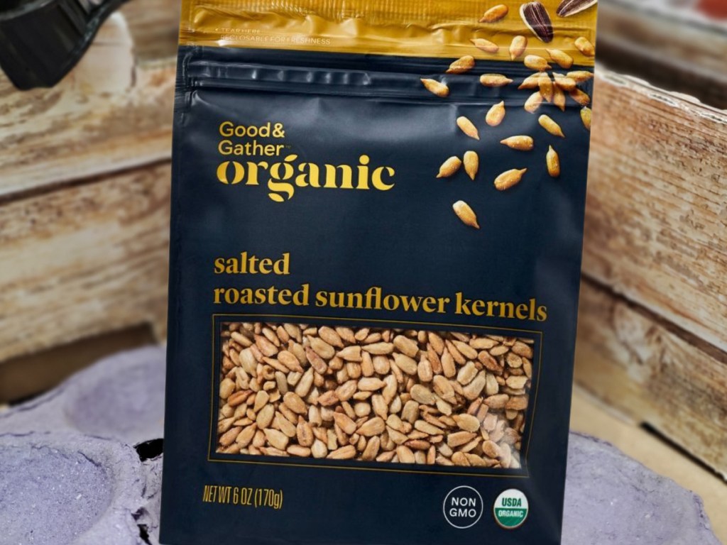 A bag of Good & Gather Sunflower Kernels in a crate at Target