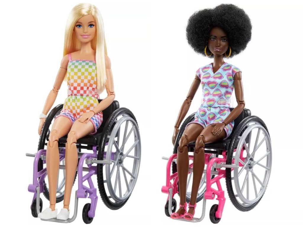Barbie Fashionistas Dolls with Wheelchairs & Ramp - Rainbow Checkers and Rainbow Hearts