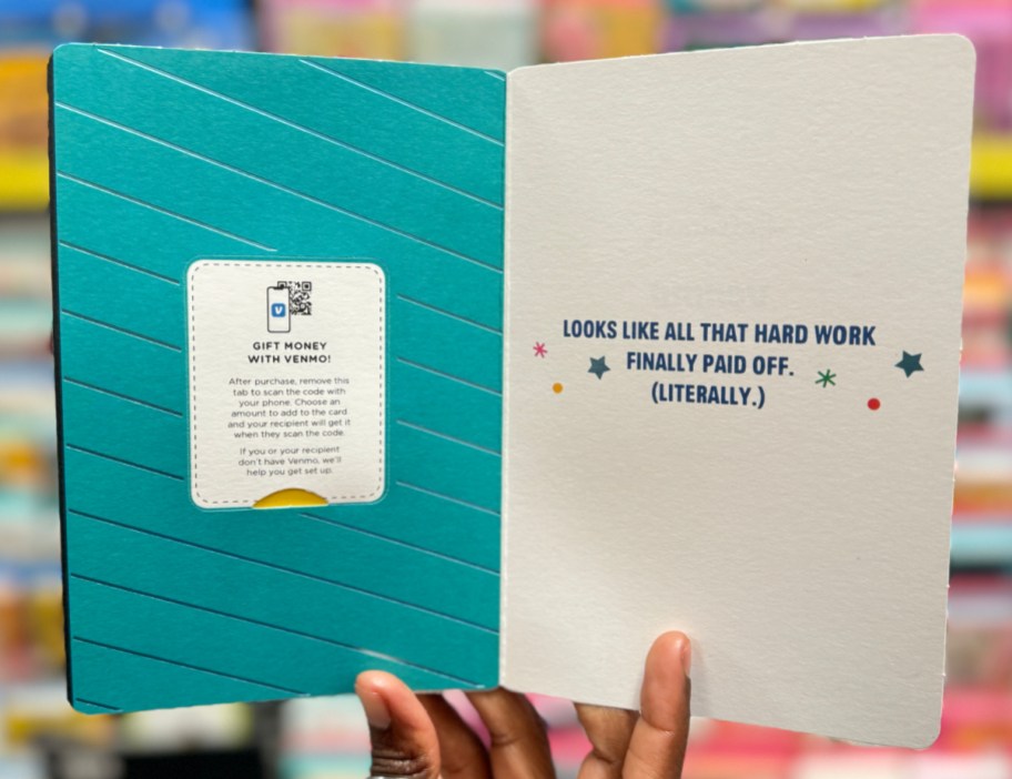 The inside of a hallmark venmo card showing the scannable code