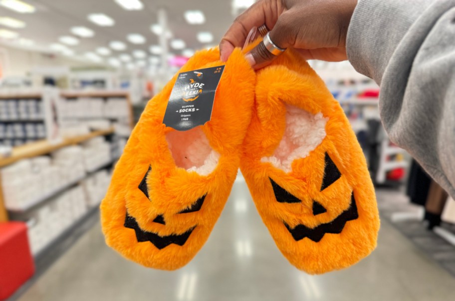 Hyde and Eek Pumpkin Glitter Halloween slippers at Target