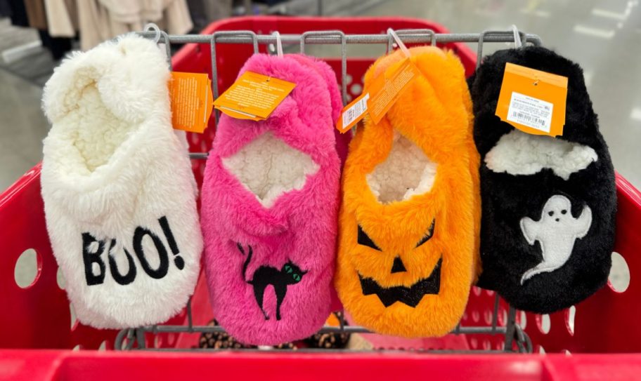 Halloween Dearfoam Slippers and Halloween Hyde Slippers in a Target Cart