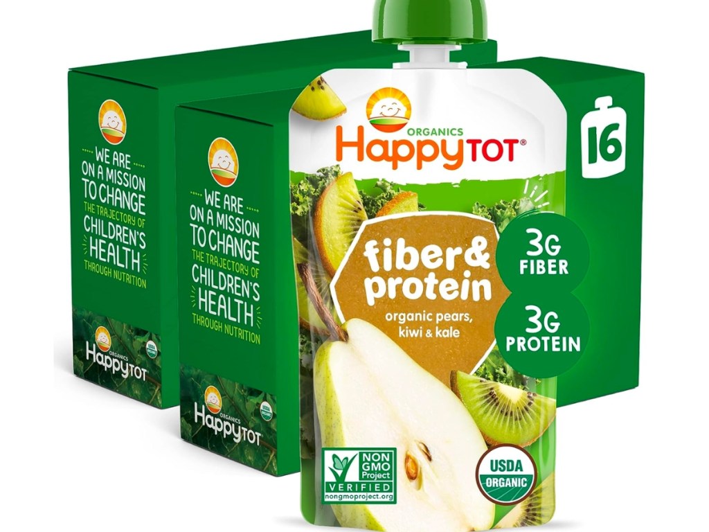 Happy Tots Organics Stage 4 Fiber & Protein Baby Food 4oz Pouches 16-Pack
