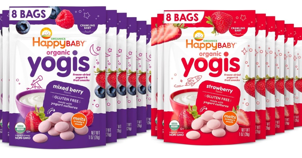 Happy Baby Organics Greek Yogis 1oz Bags 8-Pack in Mixed Berry or Strawberry