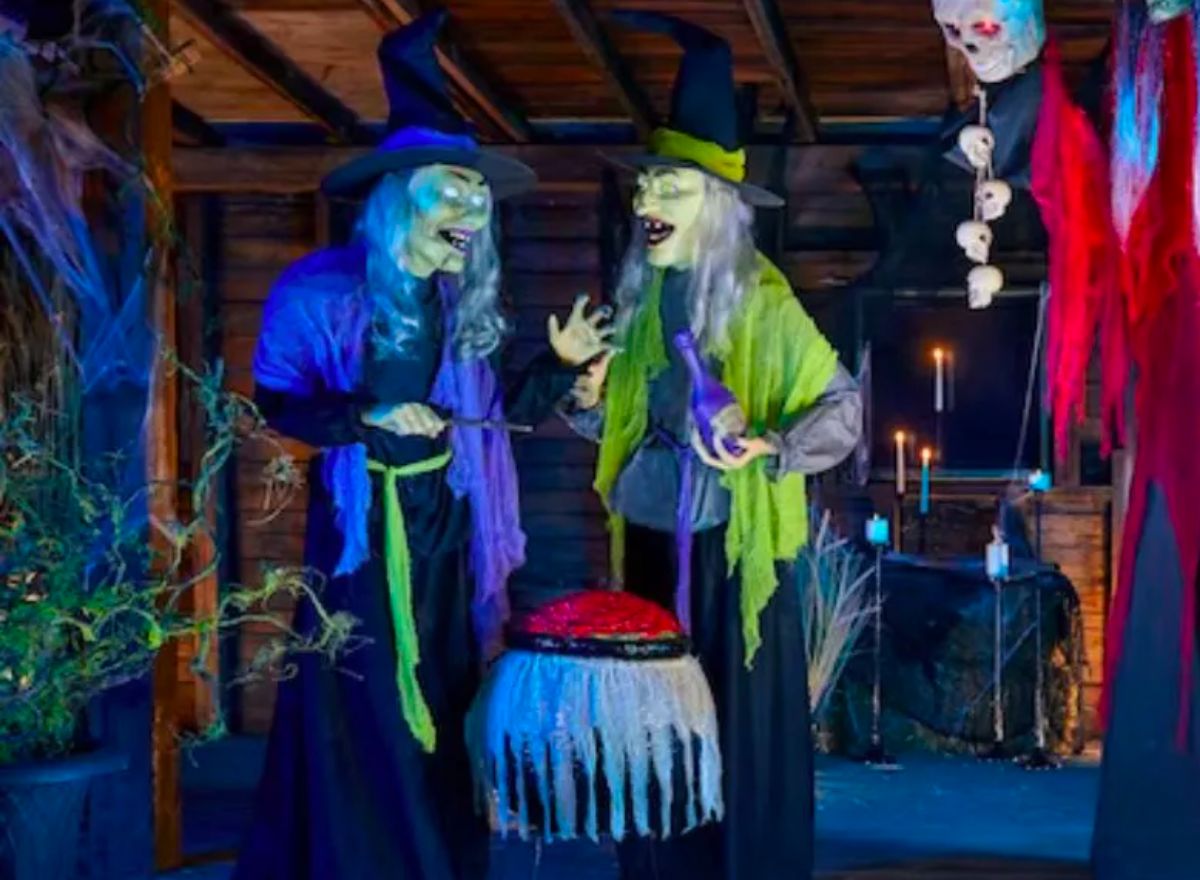 Haunted Living 68-in Lighted Animatronic Witches with Cauldron