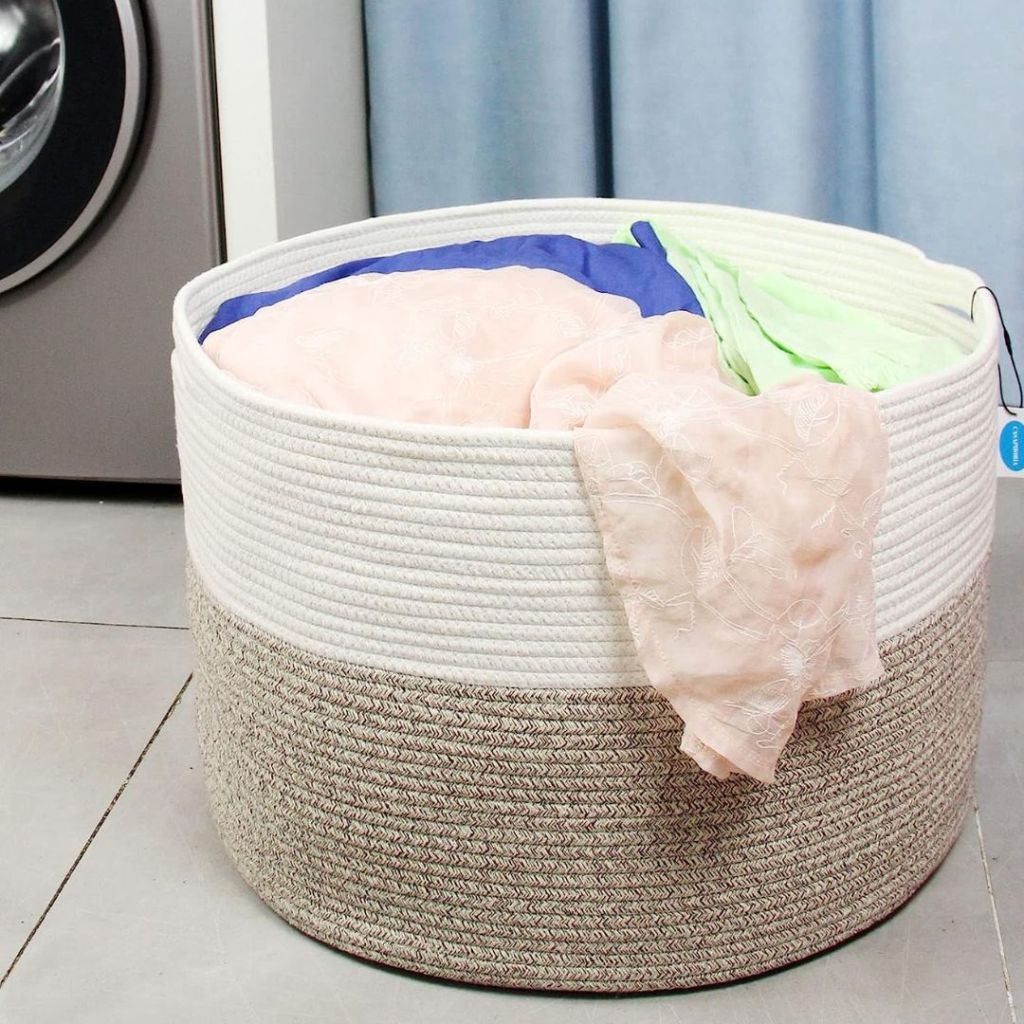 Casaphoria XXXLarge Cotton Rope Basket shown with laundry
