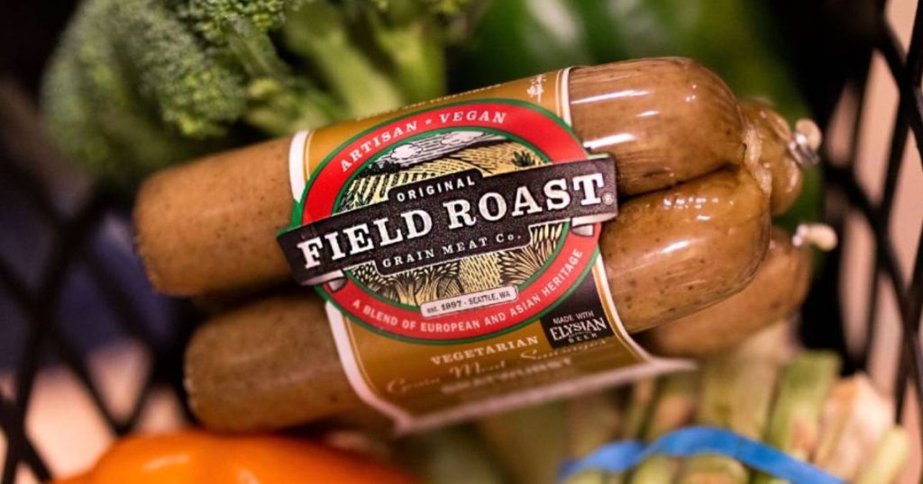 Field Roast Vegetarian Sausage shown in shopping cart with vegetables