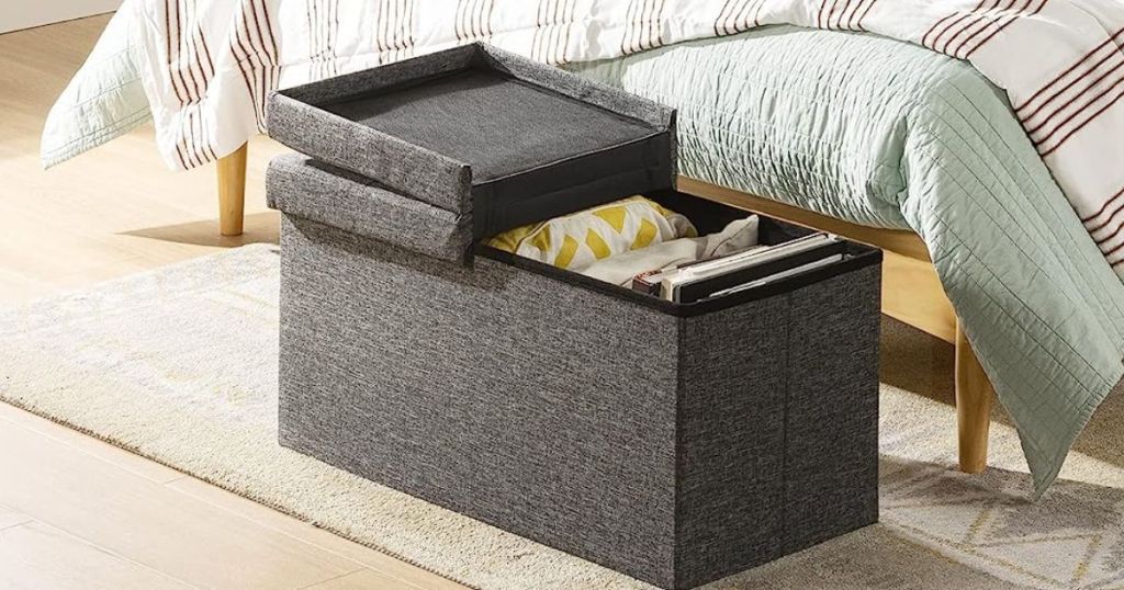  Otto & Ben 30" Storage Ottoman with SMART LIFT Top shown in bedroom