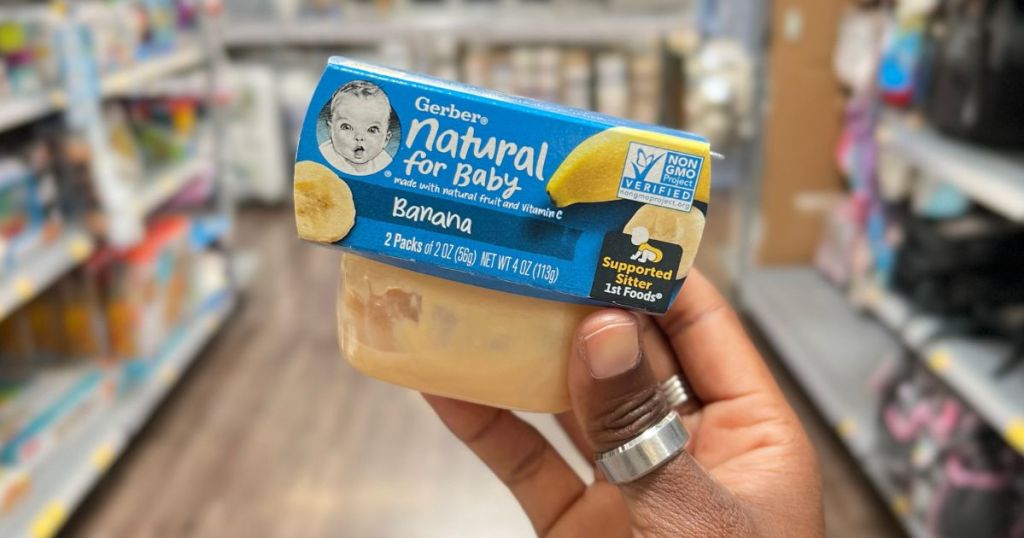 Gerber Natural Baby Food Container in Banana in woman's hand at Walmart