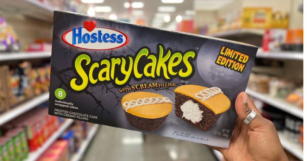Hostess ScaryCakes Cupcakes box in woman's hand at Target