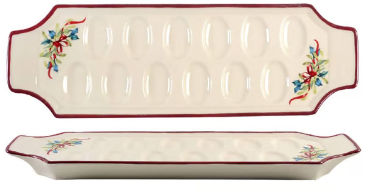 Flexzion Deviled Egg Tray - Ceramic White Porcelain 12 Cup Egg