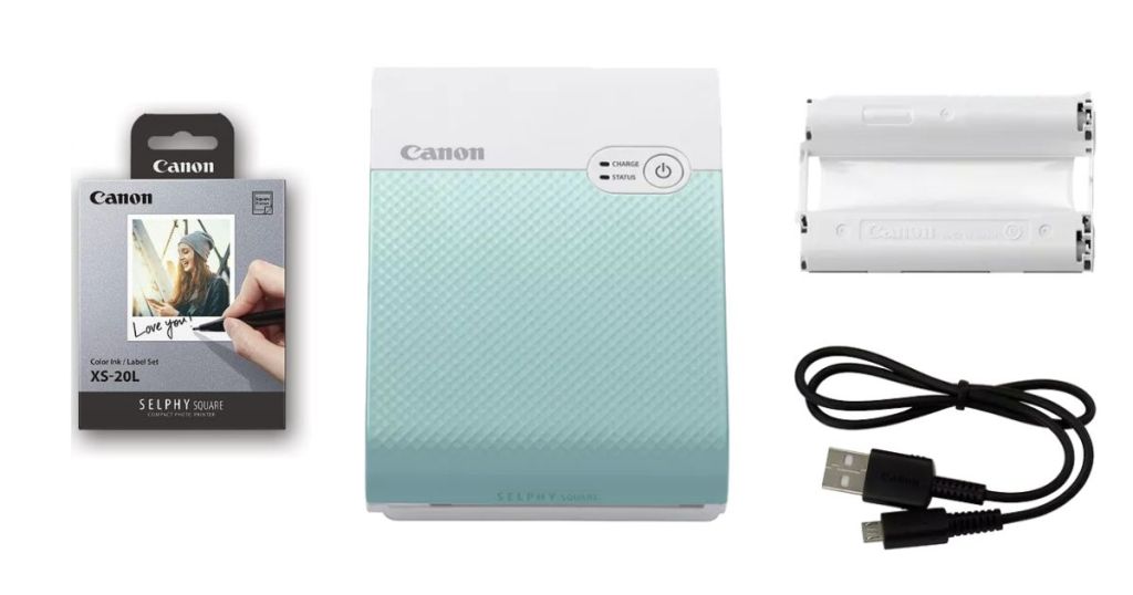 Canon SELPHY QX10 Compact Square Photo Printer, Green Color Ink/Label Set XS-20L (20 Sheets)
