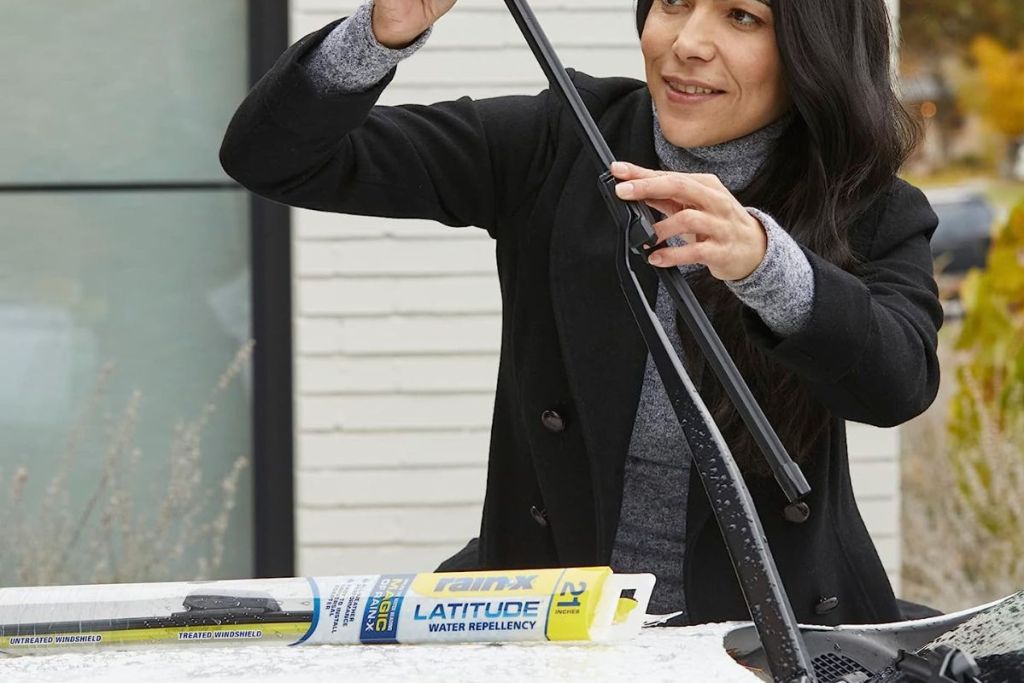 Woman installing Rain-X wiper blades
