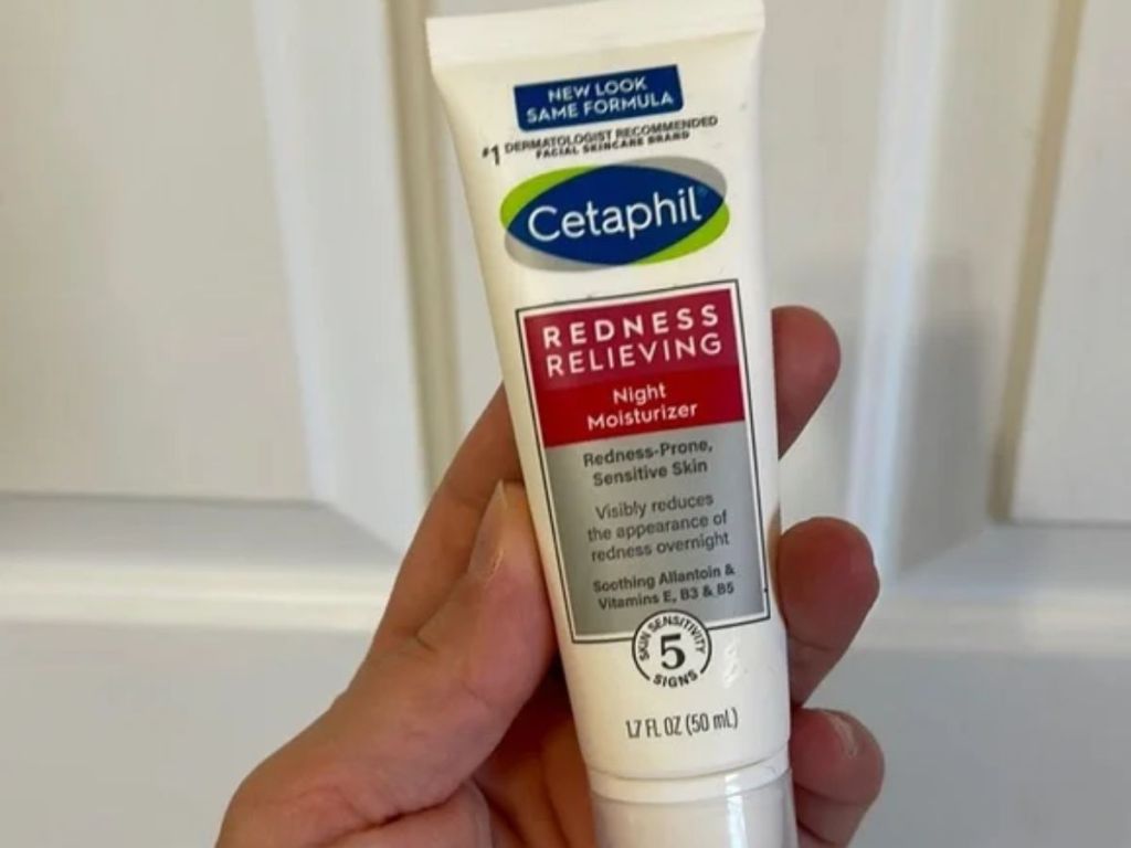 CETAPHIL Night Cream, Redness Relieving Night Moisturizer for Face in woman's hand