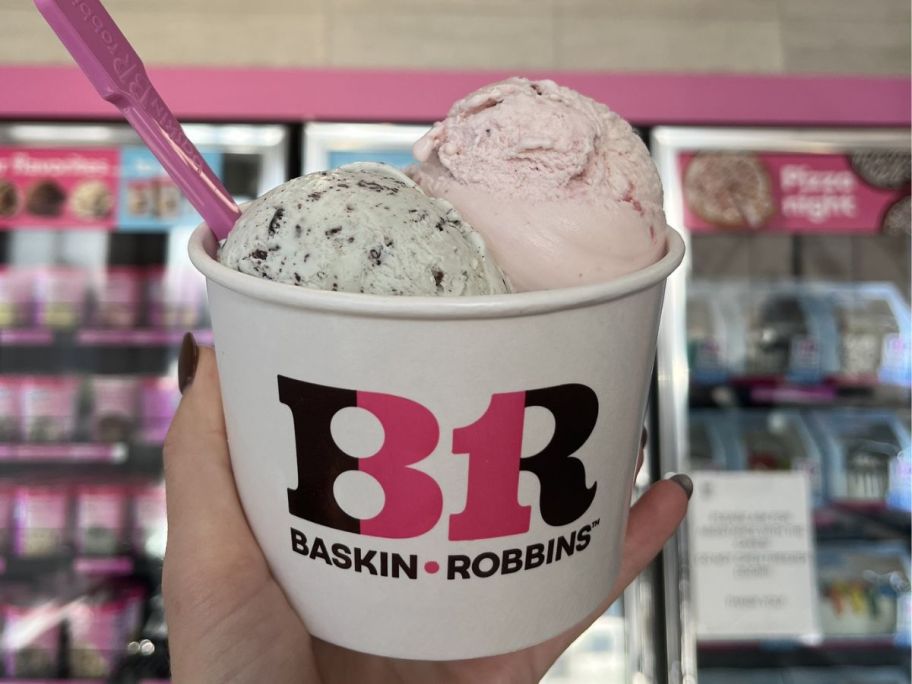 Baskin Robbin's Ice Cream in cup with spoon