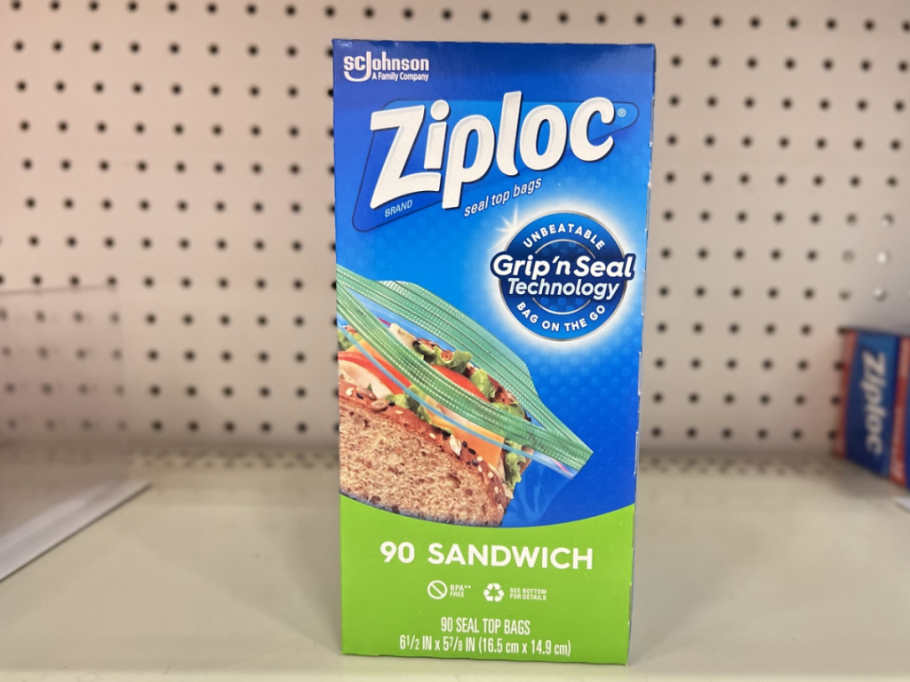 Ziploc Sandwich Bags 90-Count Box on shelf