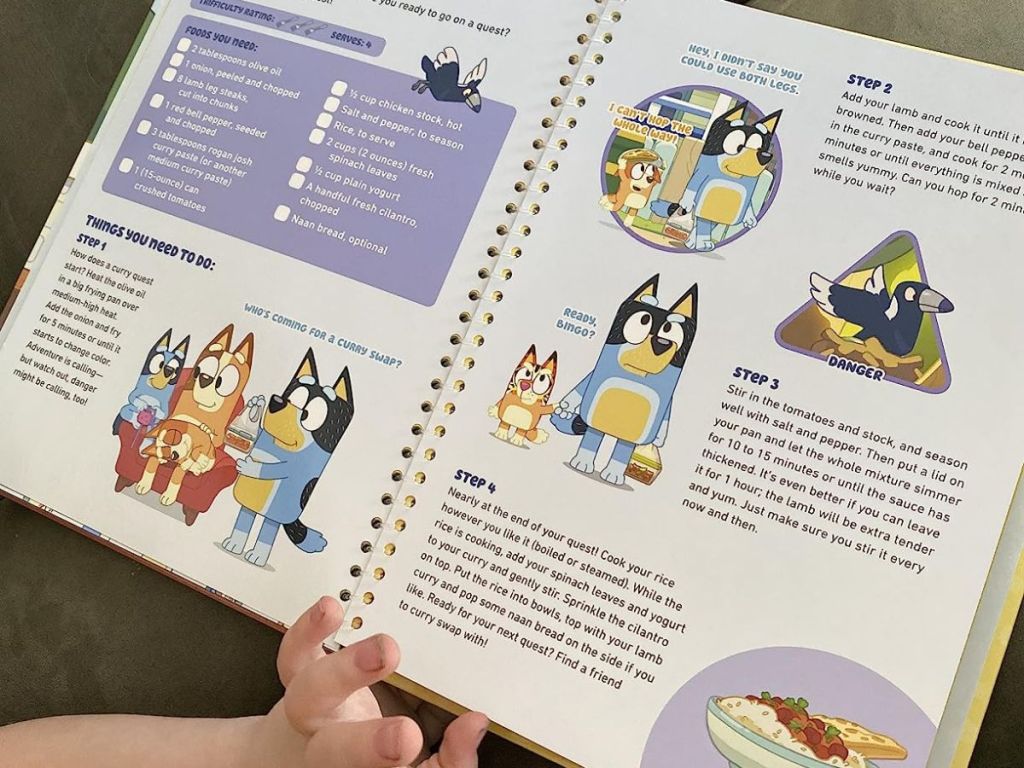 Bluey and Bingo's Fancy Restaurant Cookbook inside pages shown