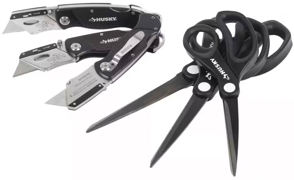 Husky Titanium Scissor Set and 3-Pack Folding Lock Back Utility Knife