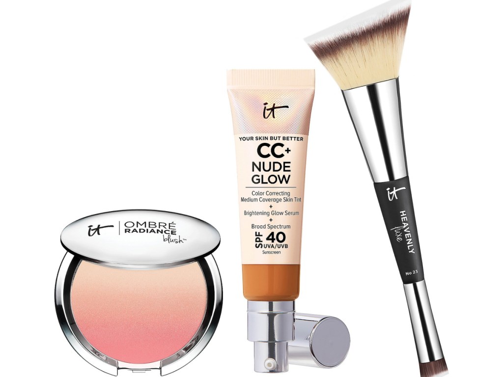 IT Cosmetics CC+ Nude Glow SPF 40 Foundation w_ Blush & Brush Set