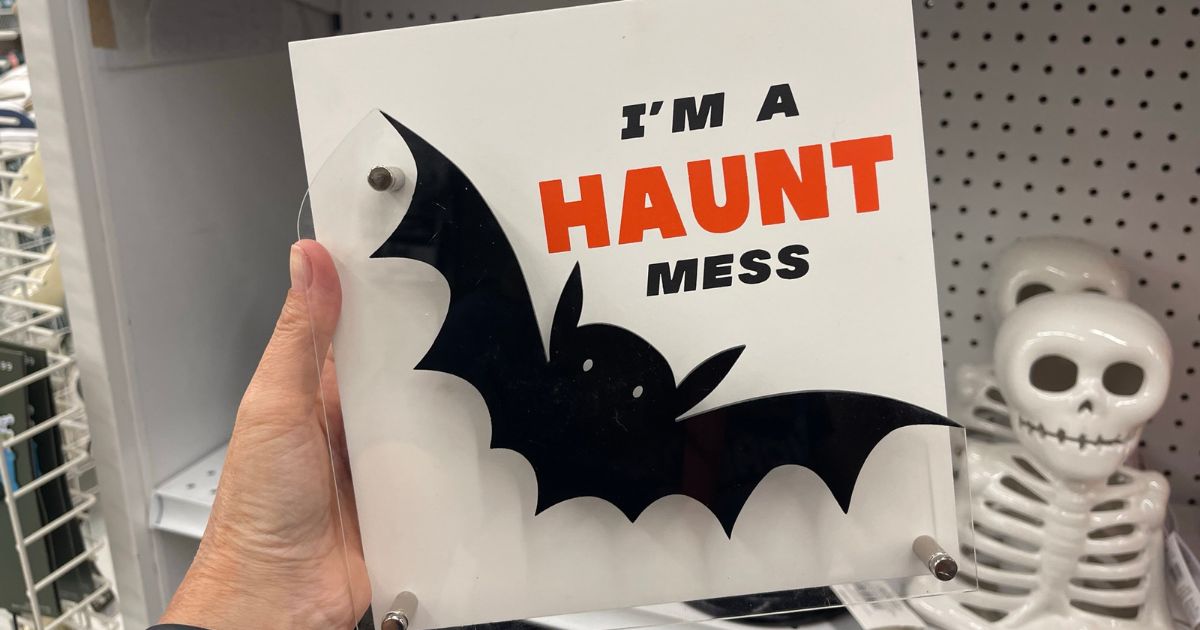 person holding a sign that says I'm a haunt mess