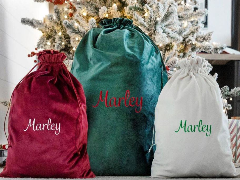 Personalized Embroidered Velvet Santa Bags