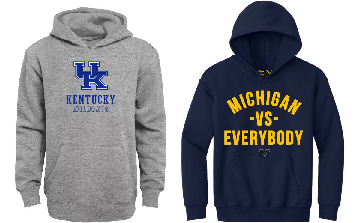 Kids NCAA university of kentucky and michigan state hoodies stock images