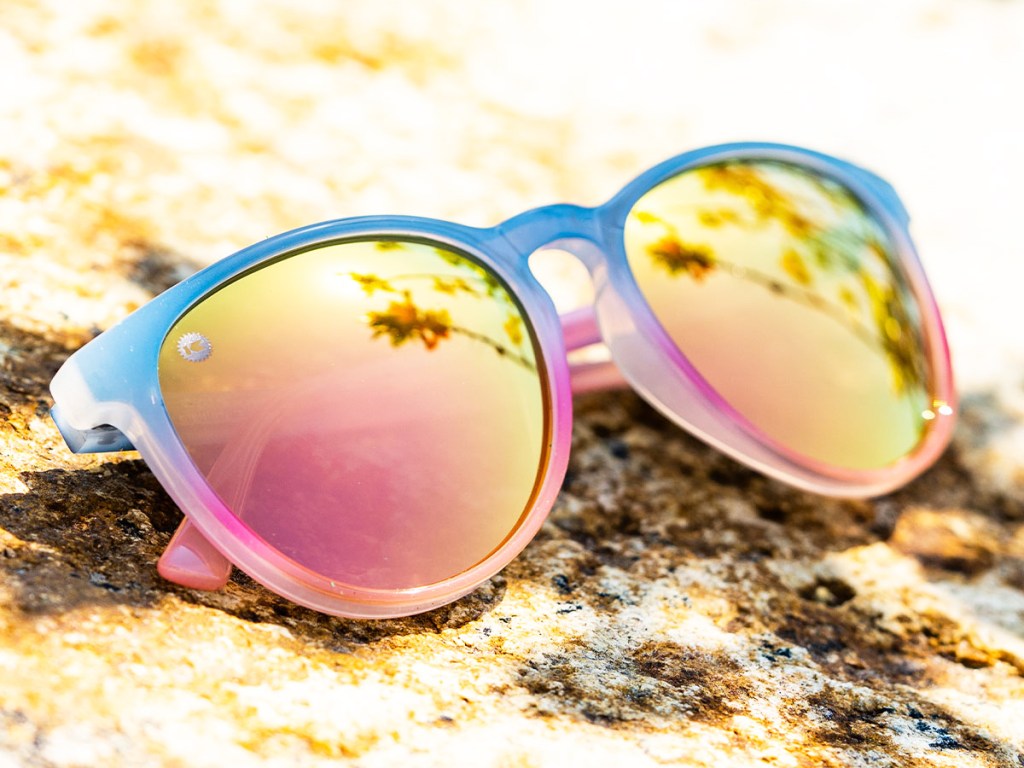 pair of pink and blue sunglasses