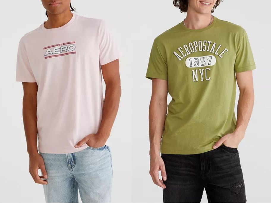 Stock images of two men wearing Aeropostale Men's Graphic Tees