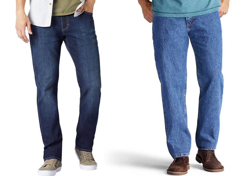 men in dark and medium wash jeans