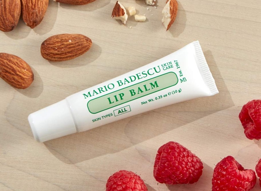 Mario Badescu Moisturizing Lip Balm with almonds and raspberries by it